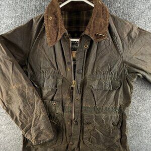 Barbour Bedale Waxed Jacket Men Full Zip Size 34 England Made Green Brown **